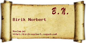 Birik Norbert névjegykártya